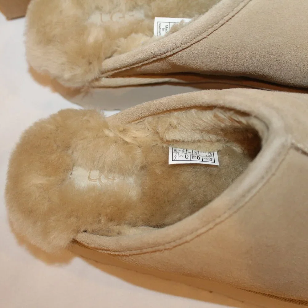 NIB UGG WOMEN'S DISCOQUETTE SUEDE SHEARLING LINED SLIPPERS TAN - Picture 3 of 7